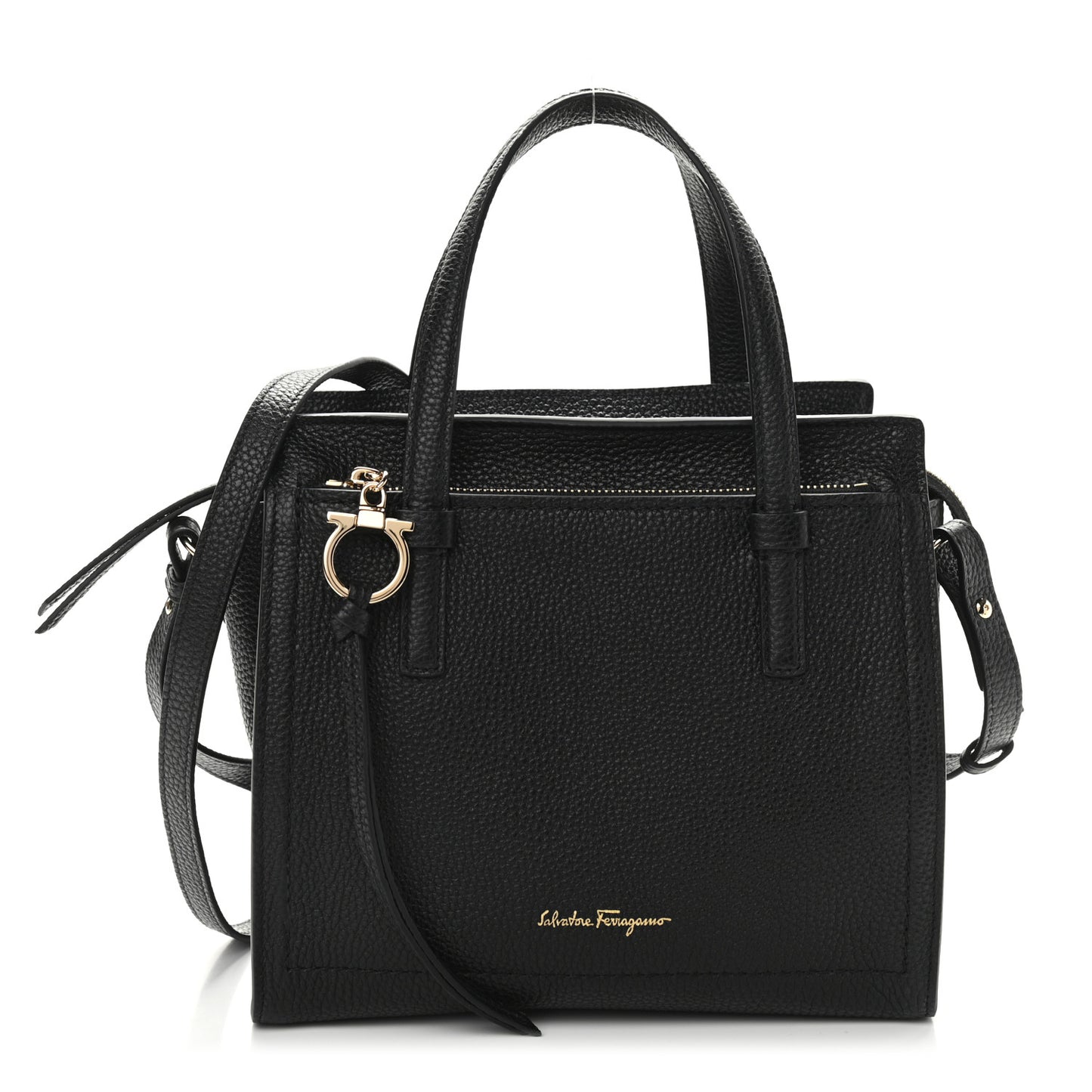 Hammered Calfskin Double Handle Small Amy Tote Black