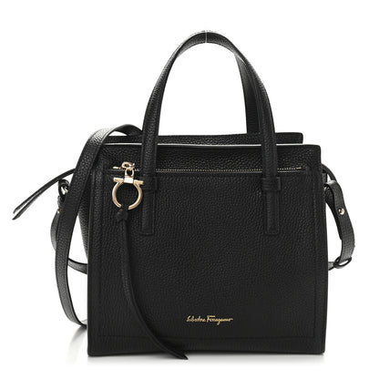 Salvatore Ferragamo Hammered Calfskin Double Handle Small Amy Tote Black 1 of 10
