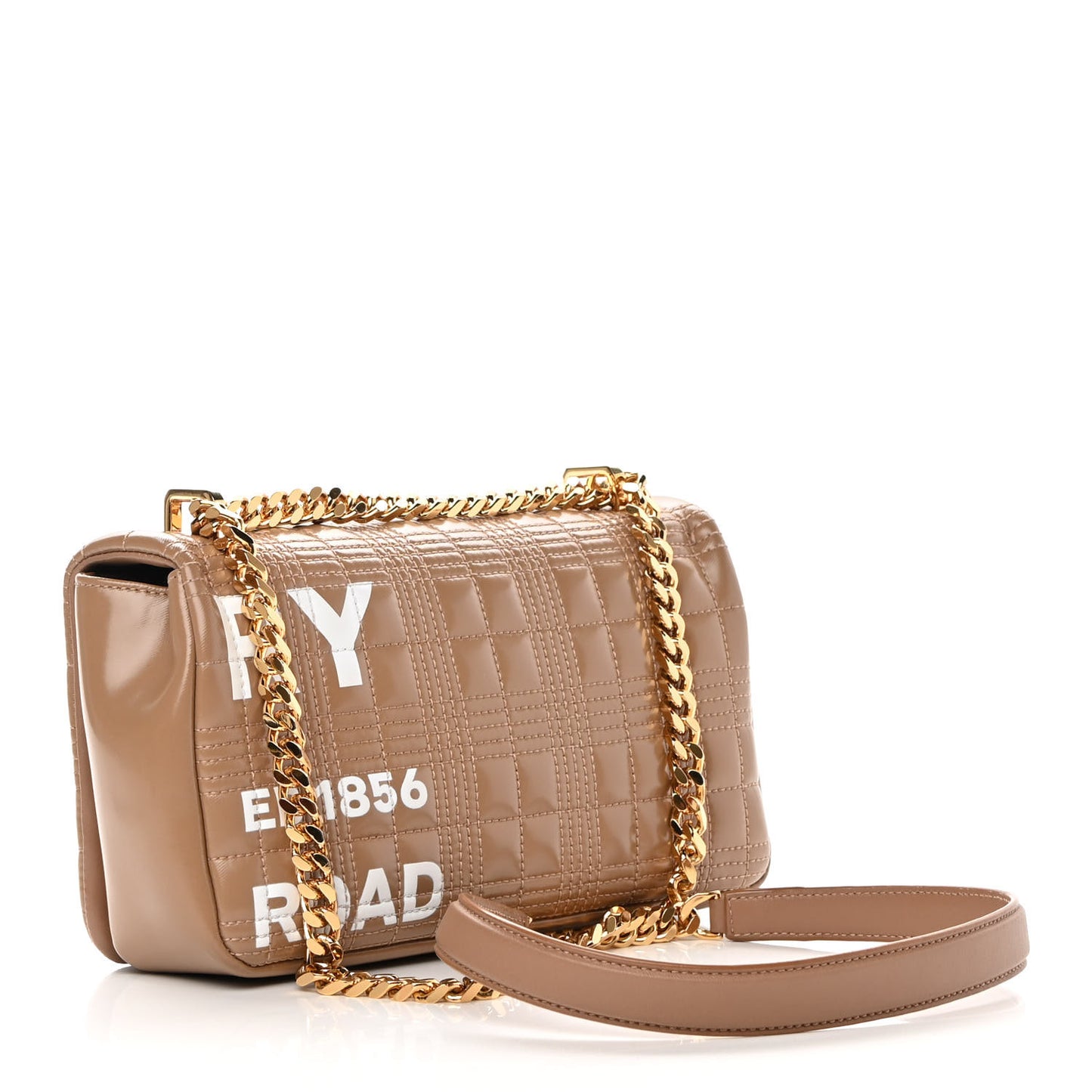 Patent Quilted Horseferry Print Small Lola Bag Tan