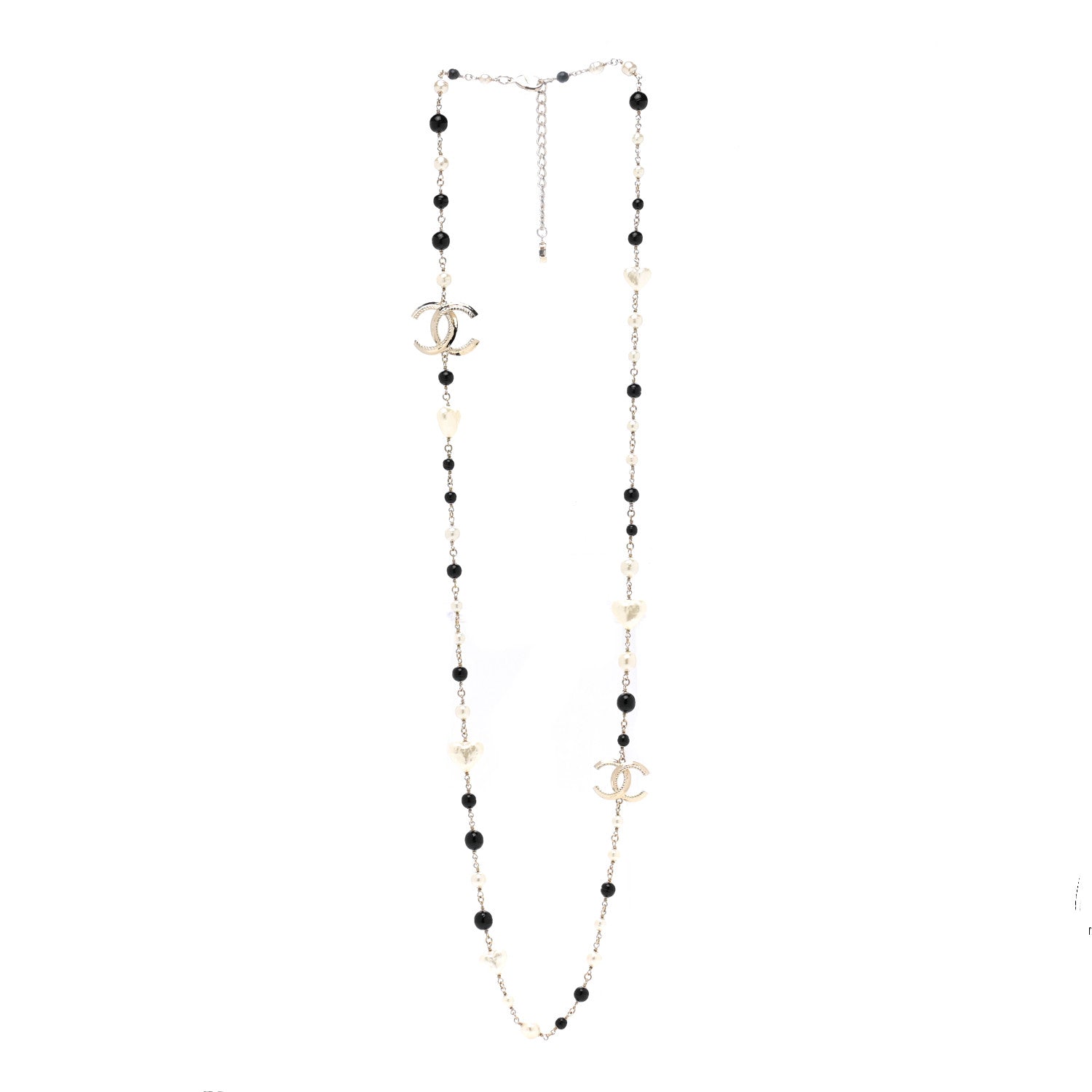 Chanel Pearl Bead Heart CC Long Necklace Gold Black 3 of 7