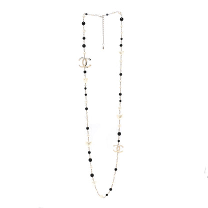 Chanel Pearl Bead Heart CC Long Necklace Gold Black 3 of 7