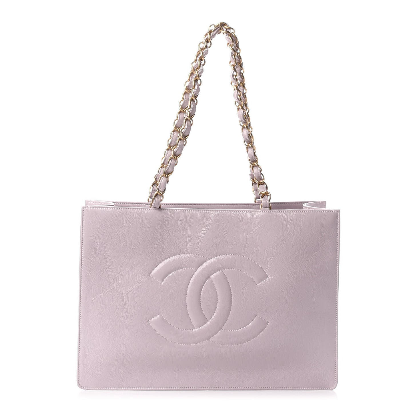 Shiny Aged Calfskin Shopping Bag Lilac