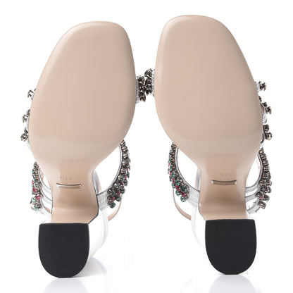 Gucci Nappa Silk Crystal Bertie High Heel Sandals 37.5 Argento 7 of 10