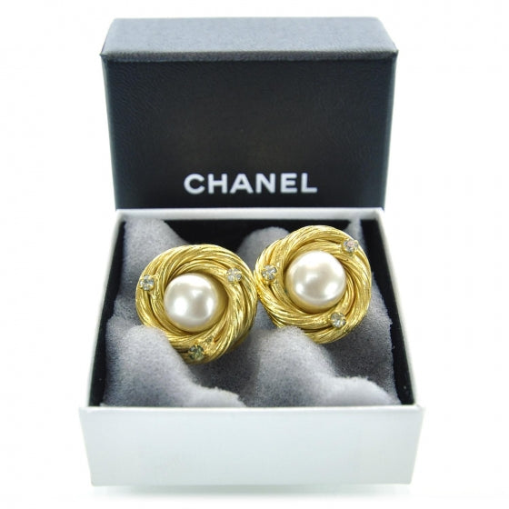 Pearl Crystal Clip On Earrings Gold
