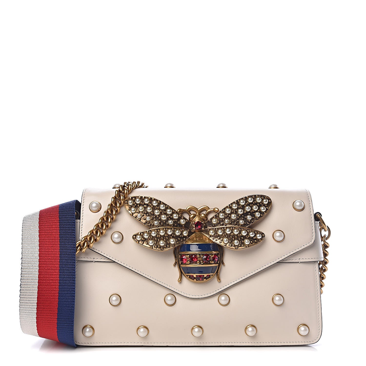 Gucci Nappa Pearl Studded Mini Queen Margaret Broadway Shoulder Bag Mystic White 1 of 17