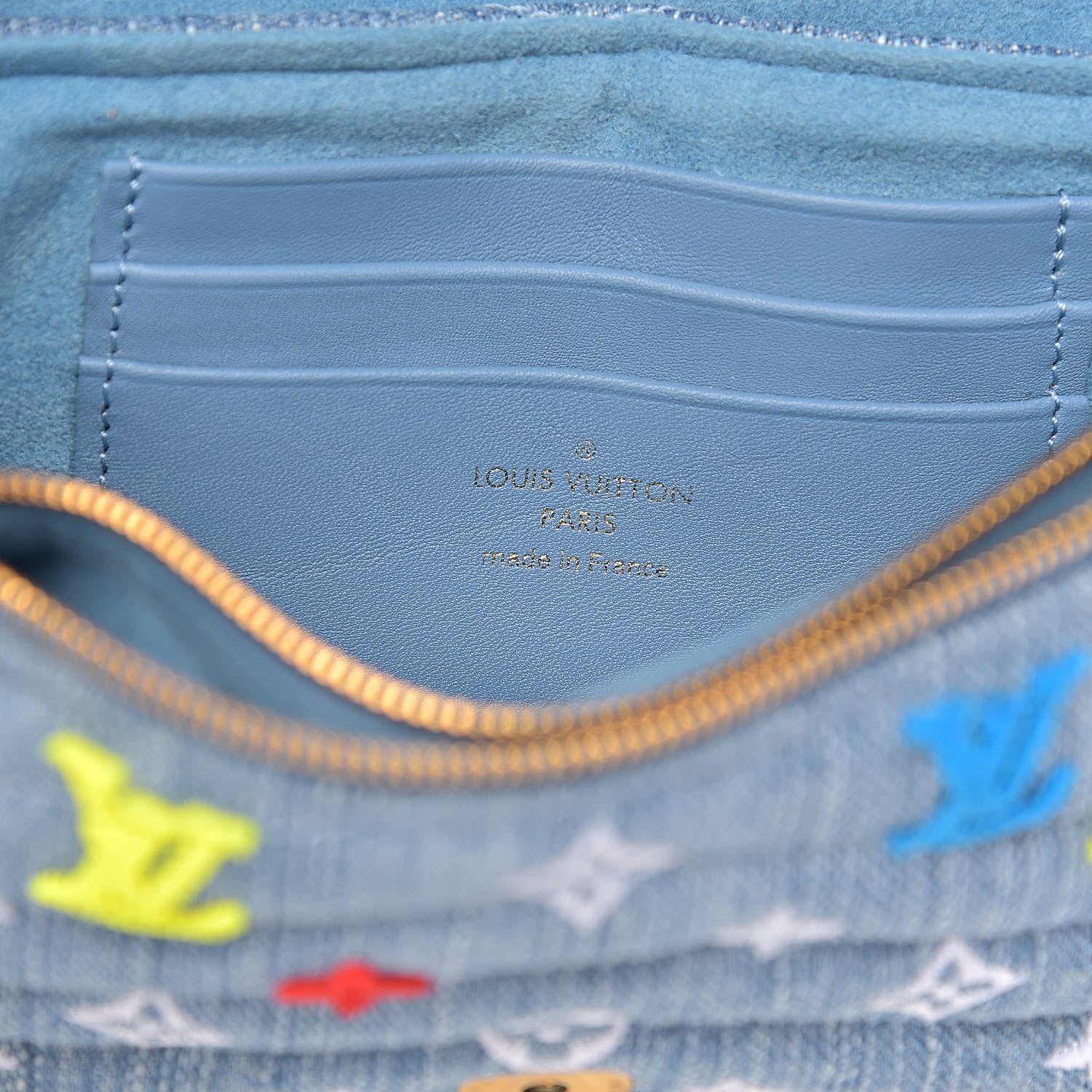 Louis Vuitton Embroidered Monogram Denim New Wave Chain Pochette Blue 6 of 13