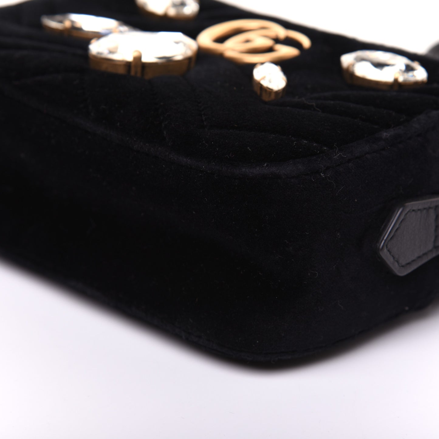 Velvet Matelasse Marquise Crystals Mini GG Marmont Chain Shoulder Bag Black