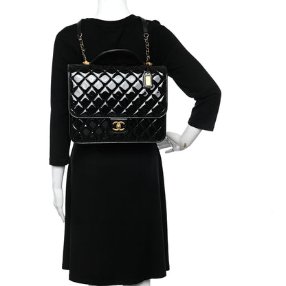 Chanel Patent Quilted Large School Memory Top Handle Flap Black 2 of 10