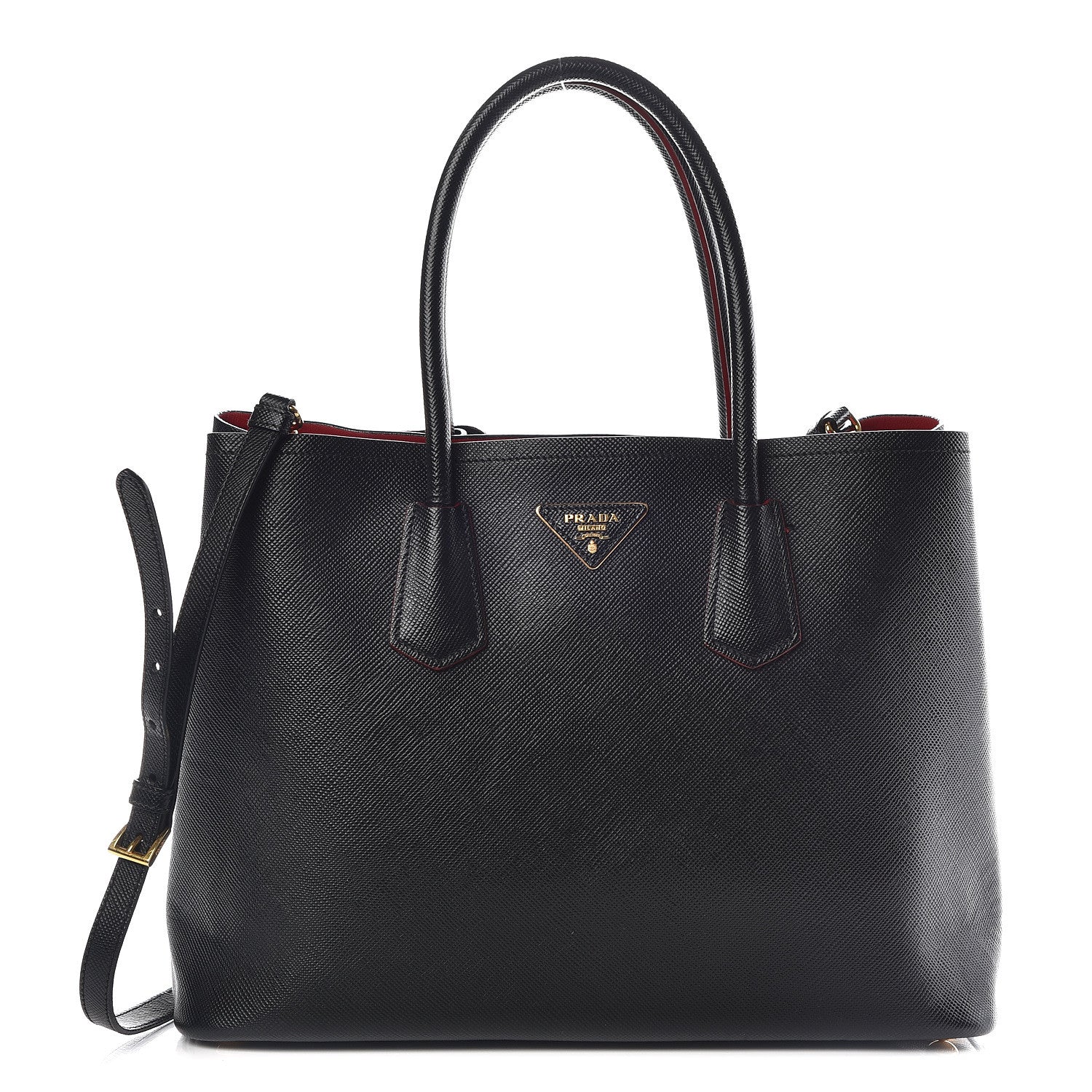 Prada Saffiano Cuir Large Double Bag Black Fuoco 1 of 18