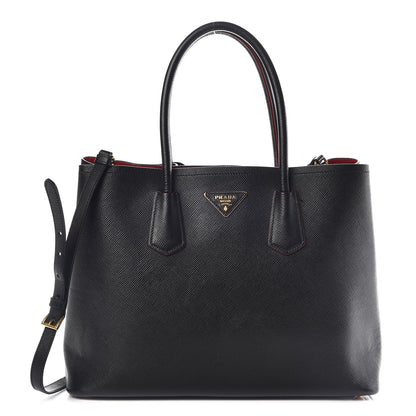 Prada Saffiano Cuir Large Double Bag Black Fuoco 1 of 18