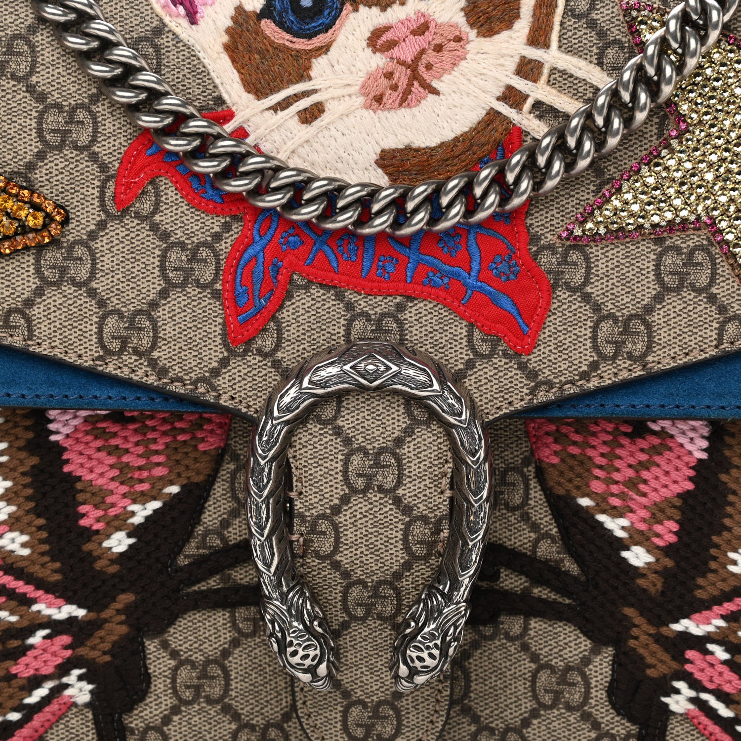 Gucci GG Supreme Monogram Embroidered Medium Dionysus Shoulder Bag Blue 14 of 19