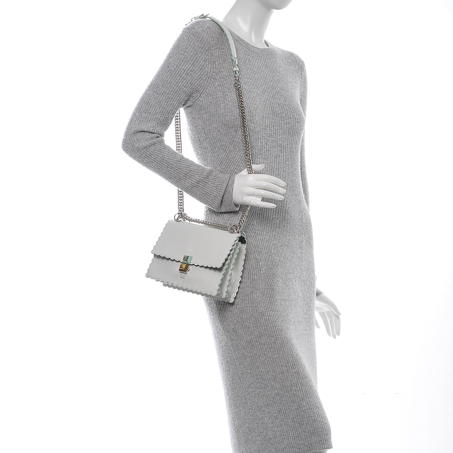 Fendi Vitello Liberty Scalloped Studded Small Kan I Shoulder Bag White 2 of 6