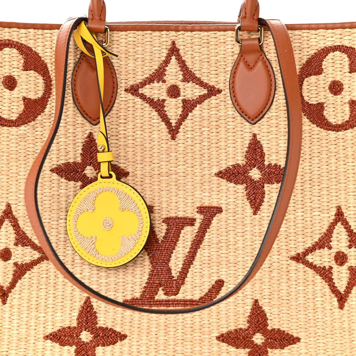 Louis Vuitton Raffia Calfskin Monogram Giant Onthego GM Tan 7 of 12
