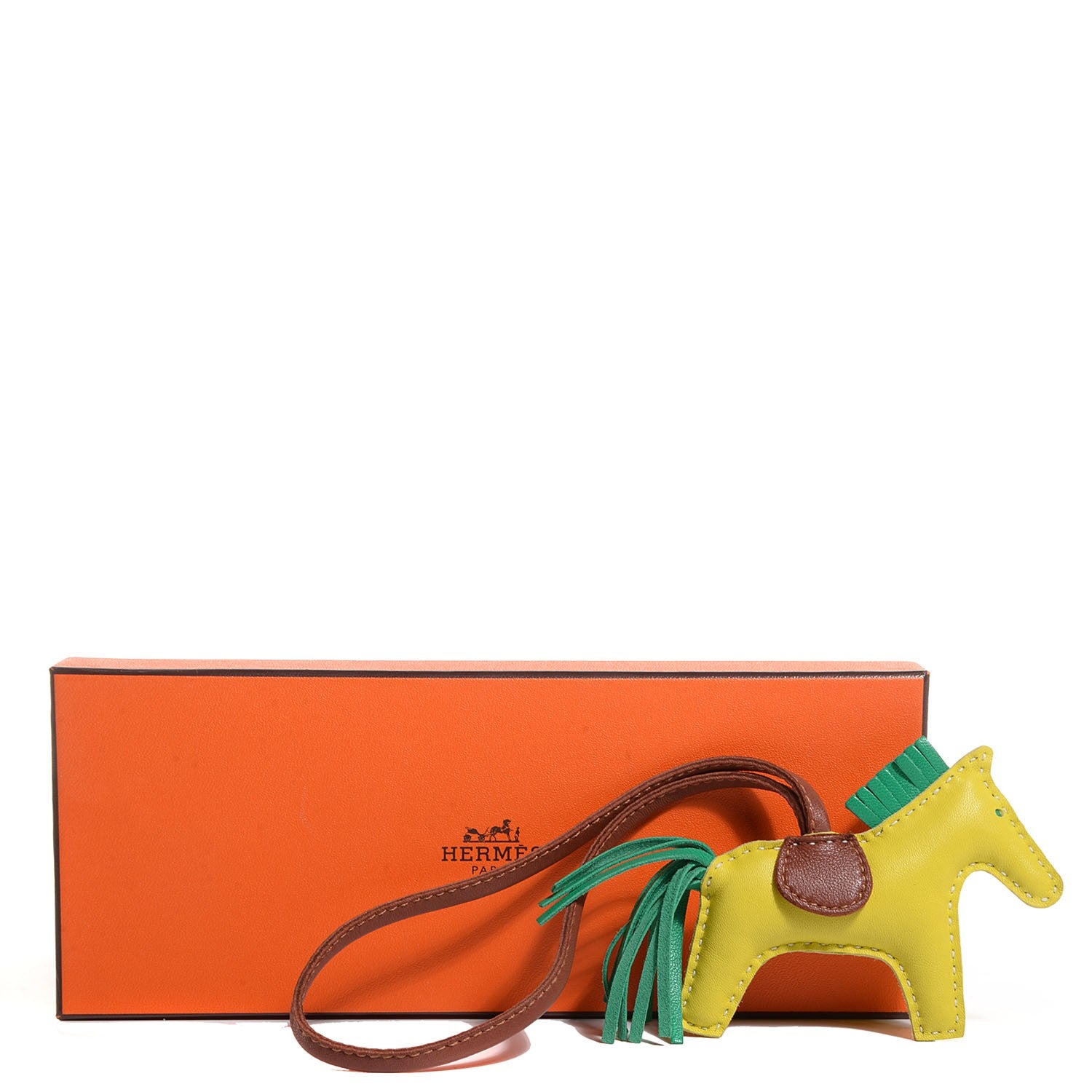 Hermes Milo Lambskin Grigri Rodeo Horse Bag Charm PM Lime Menthe Fauve 5 of 5