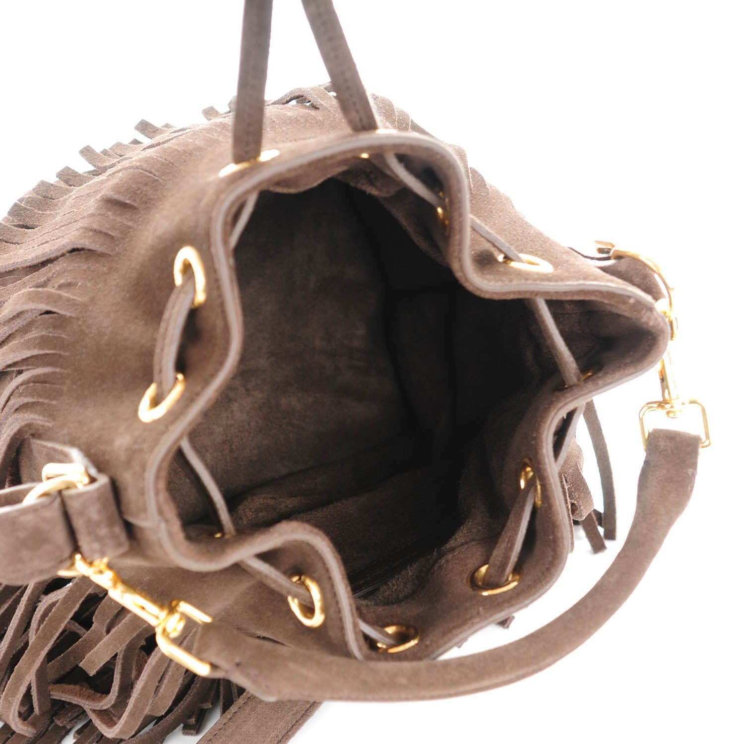 Saint Laurent Suede Calfskin Small Emmanuelle Fringe Bucket Bag Brown 5 of 7