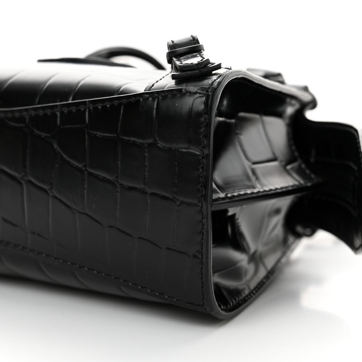 Semi Shiny Calfskin Crocodile Embossed Neo Classic Black Hardware Nano City Black