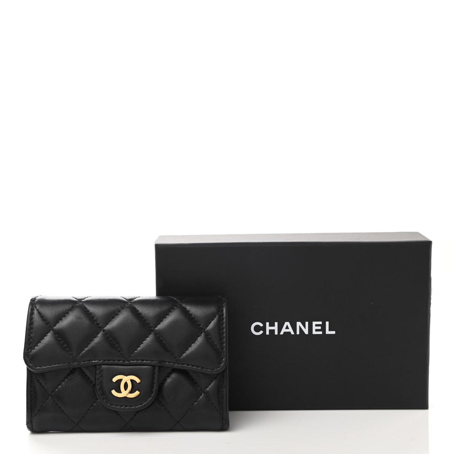 Lambskin Quilted Flap Card Holder Wallet Black