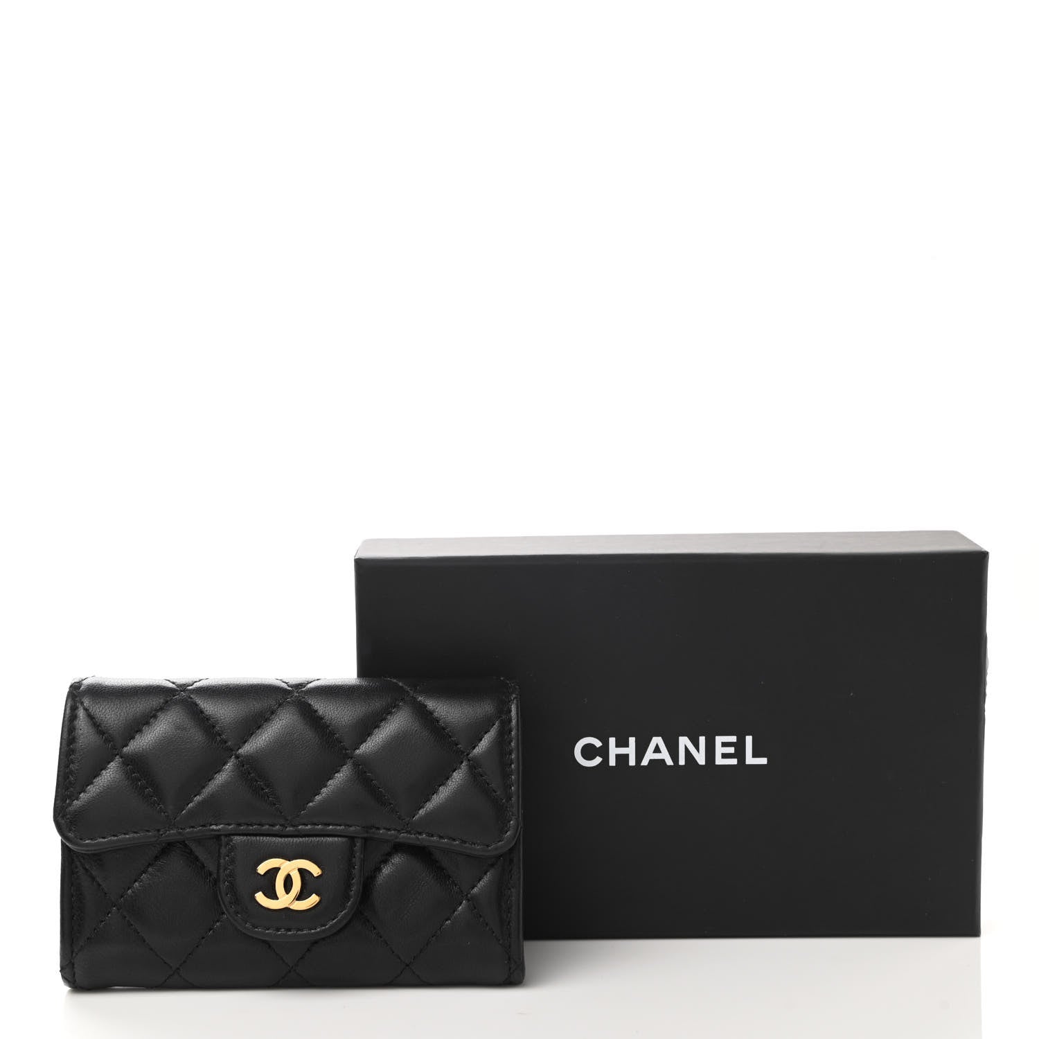 Chanel Lambskin Quilted Flap Card Holder Wallet Black 9 of 9
