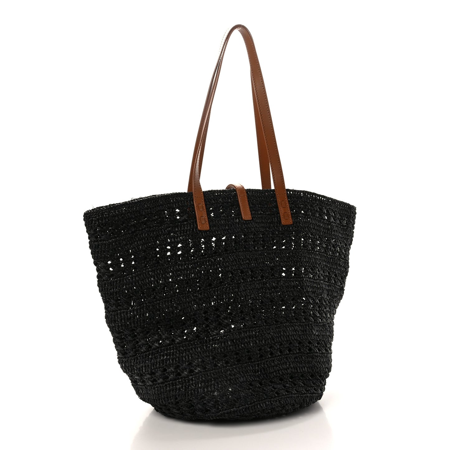 Raffia Calfskin Medium Panier Tote Black