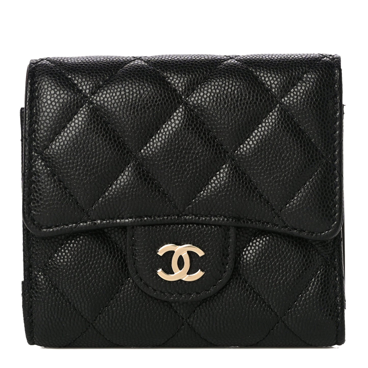 Caviar Quilted Small Flap Wallet Black