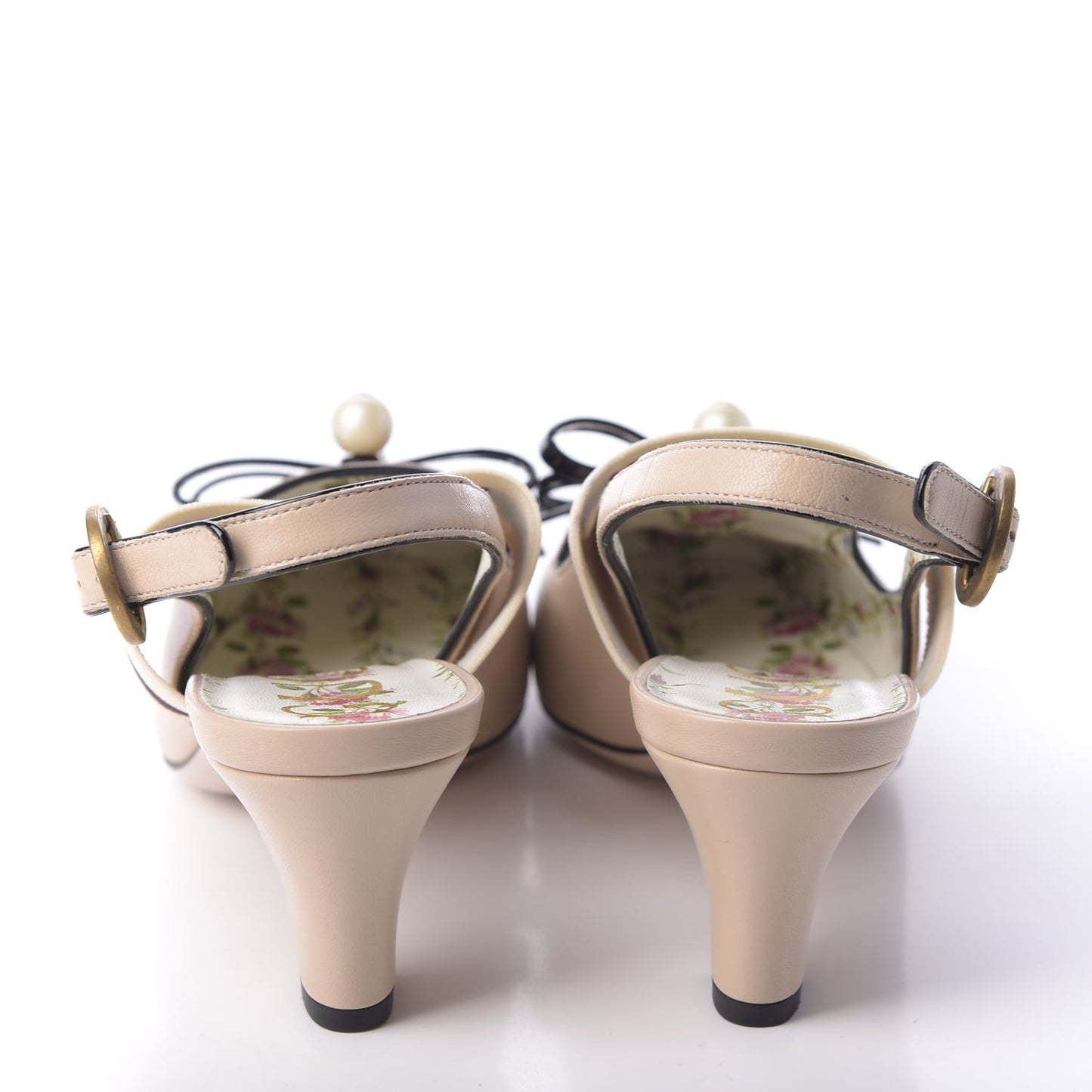 Malaga Kid Bow Ace Stripe Mid Heel Slingback Pumps 37 Beige