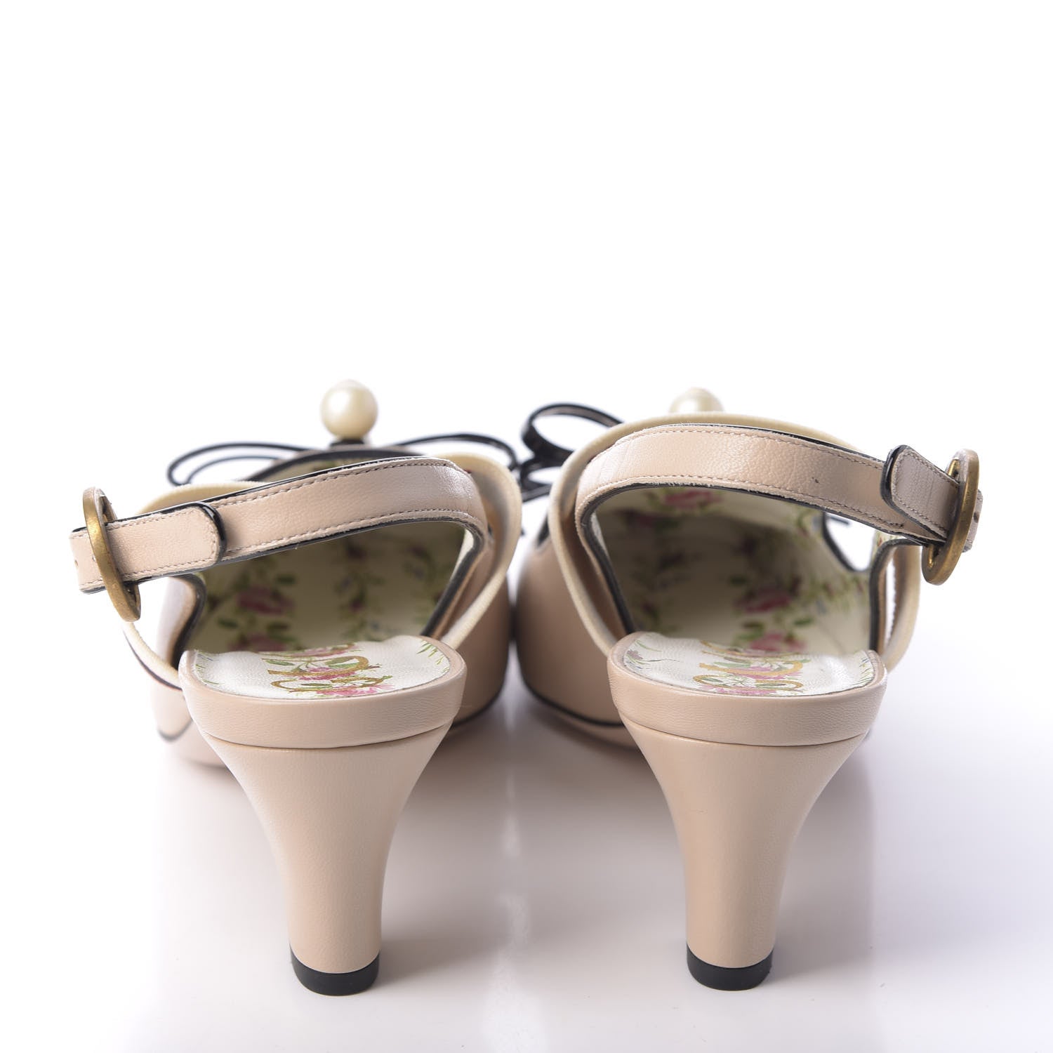 Gucci Malaga Kid Bow Ace Stripe Mid Heel Slingback Pumps 37 Beige 5 of 10