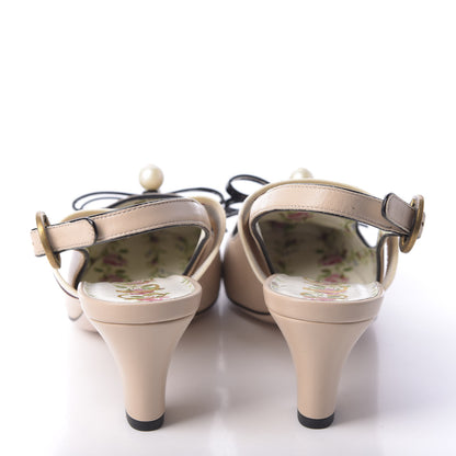Gucci Malaga Kid Bow Ace Stripe Mid Heel Slingback Pumps 37 Beige 5 of 10