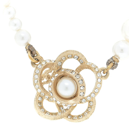 Chanel Pearl Crystal Camellia CC Necklace Gold 4 of 6