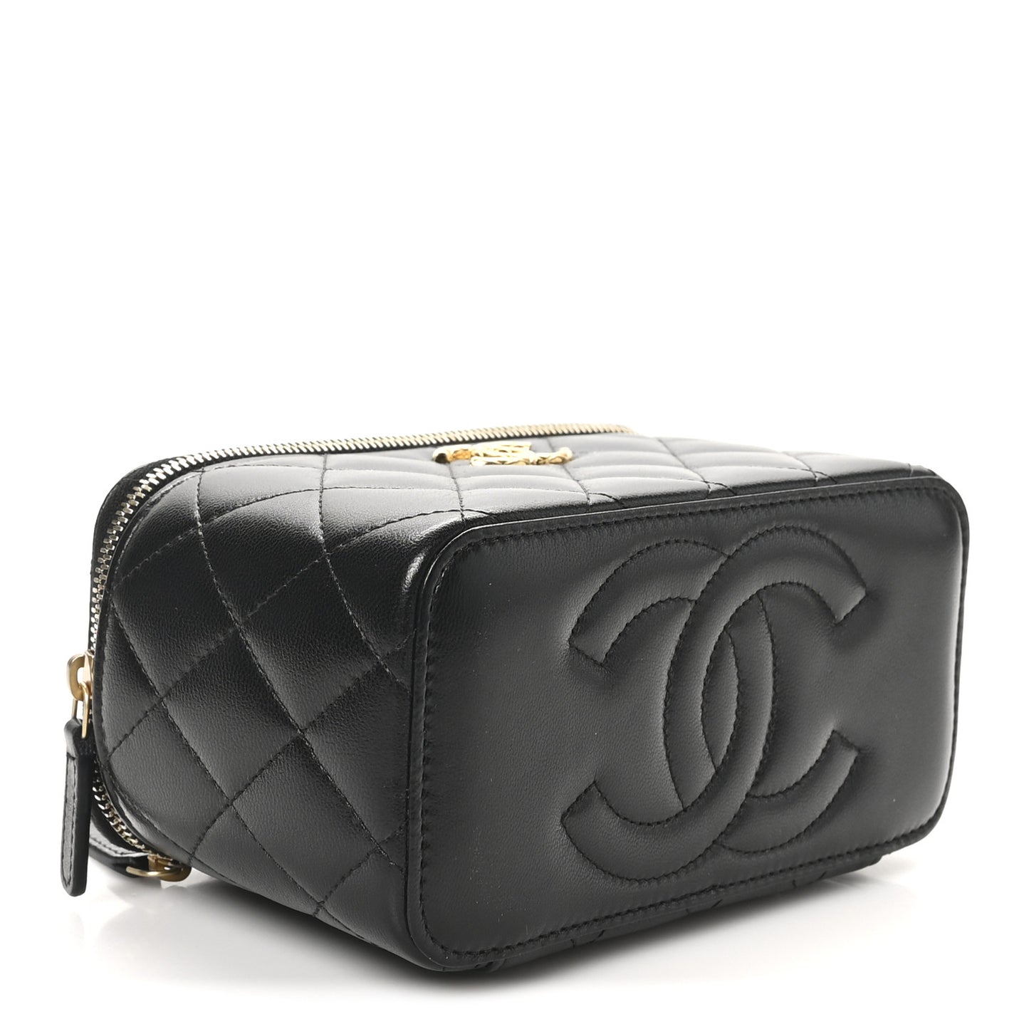 Lambskin Quilted Small CC Dynasty Vanity Case With Chain Black