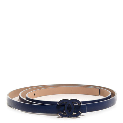 Chanel Leather CC Logo Skinny Belt 85 34 Navy Blue 1 of 7