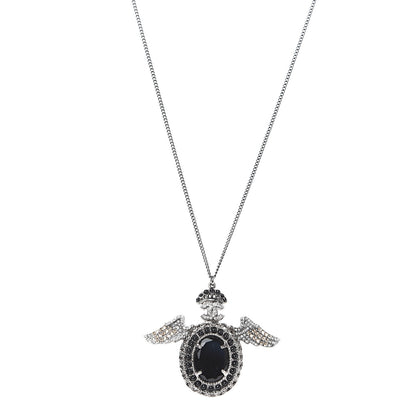 Chanel Crystal CC Crown Wing Pendant Necklace Black 1 of 4