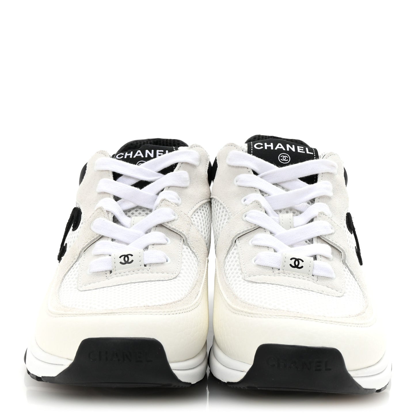 Mesh Suede Grained Calfskin Womens CC Sneakers 41 White Black