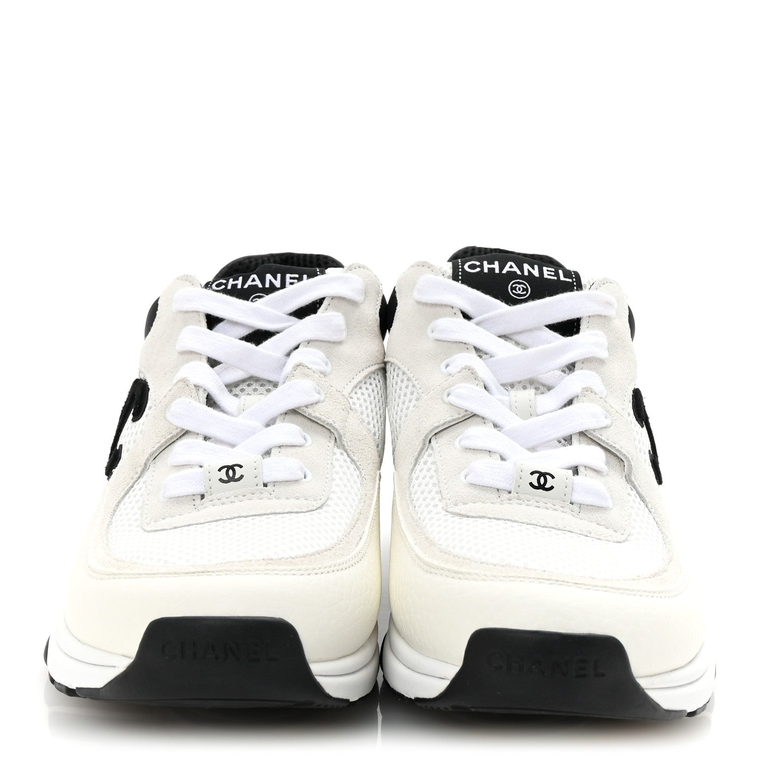 Chanel Mesh Suede Grained Calfskin Womens CC Sneakers 41 White Black 3 of 9