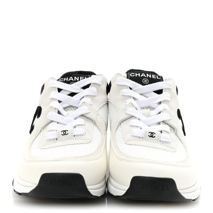 Chanel Mesh Suede Grained Calfskin Womens CC Sneakers 41 White Black 3 of 9