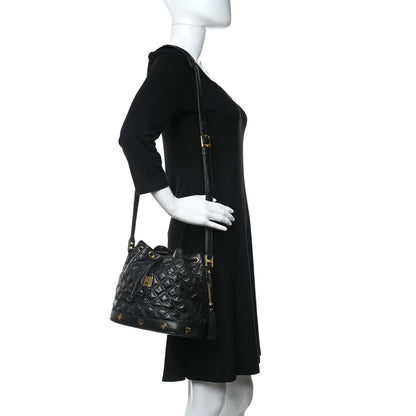 MCM Calfskin Quilted Studded Bucket Bag Black 2 of 9
