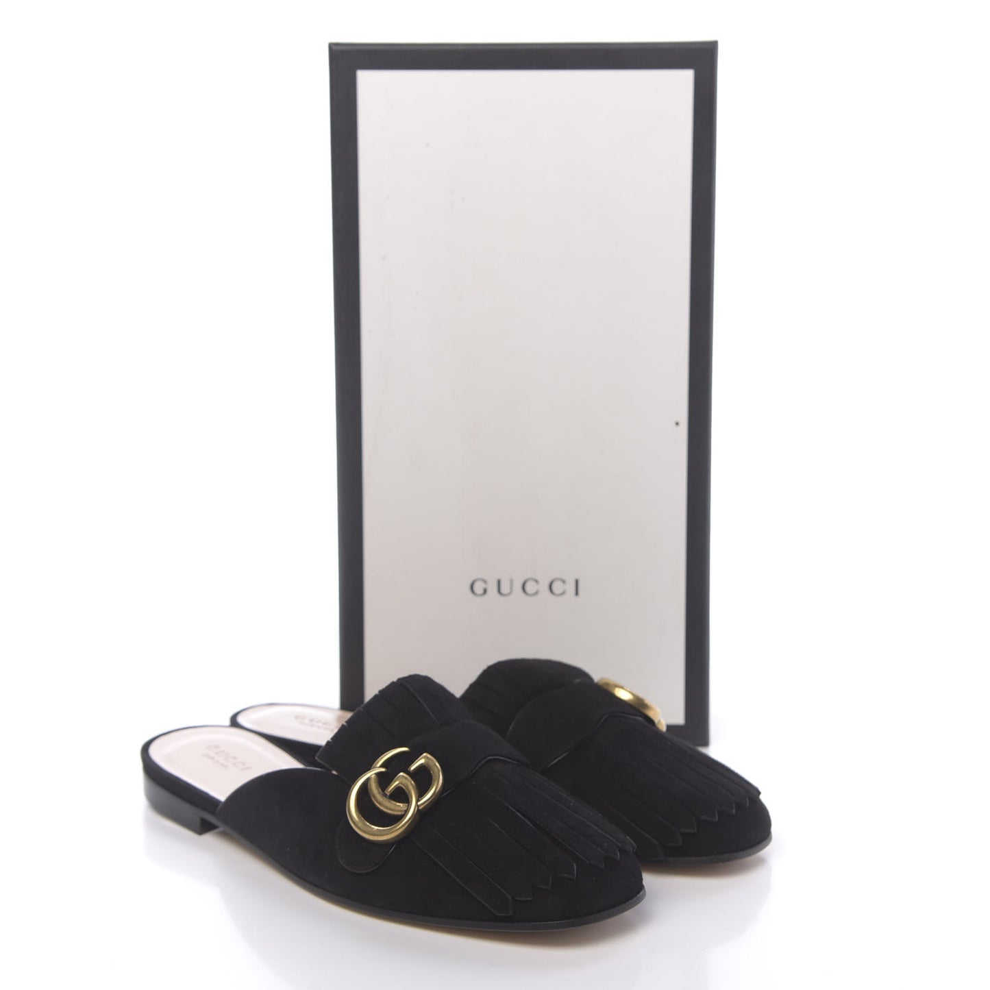 Kid Scamosciato GG Marmont Fringe Slippers 39 Black