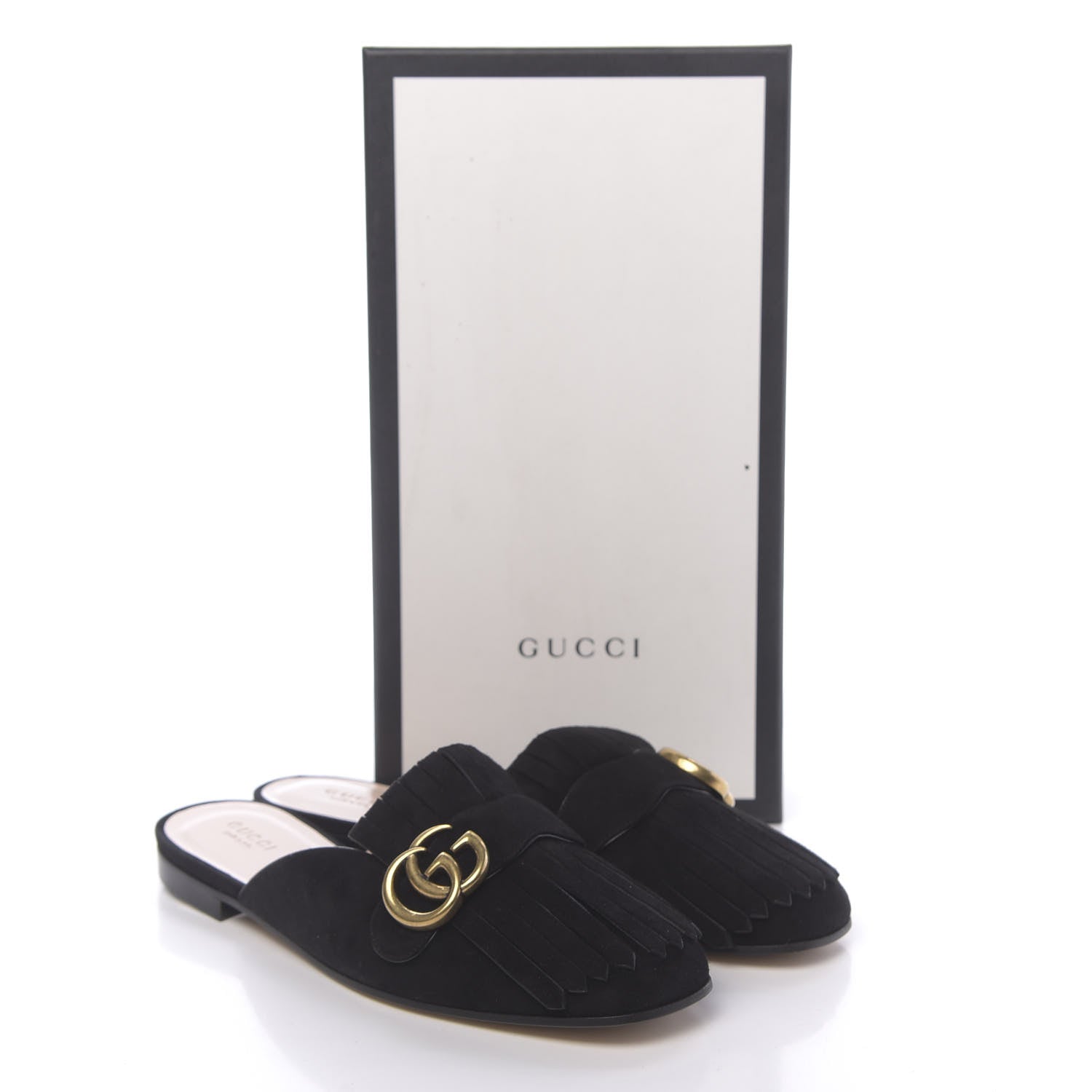 Gucci Kid Scamosciato GG Marmont Fringe Slippers 39 Black 8 of 8