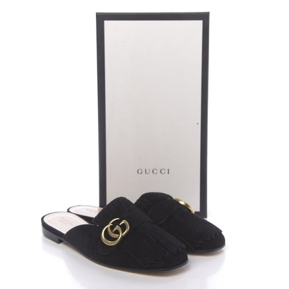 Gucci Kid Scamosciato GG Marmont Fringe Slippers 39 Black 8 of 8