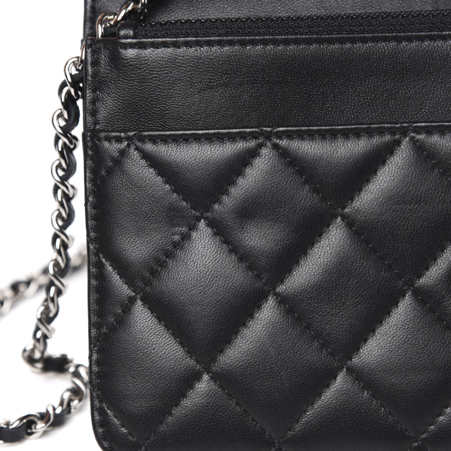 Lambskin Quilted Wallet On Chain WOC Black