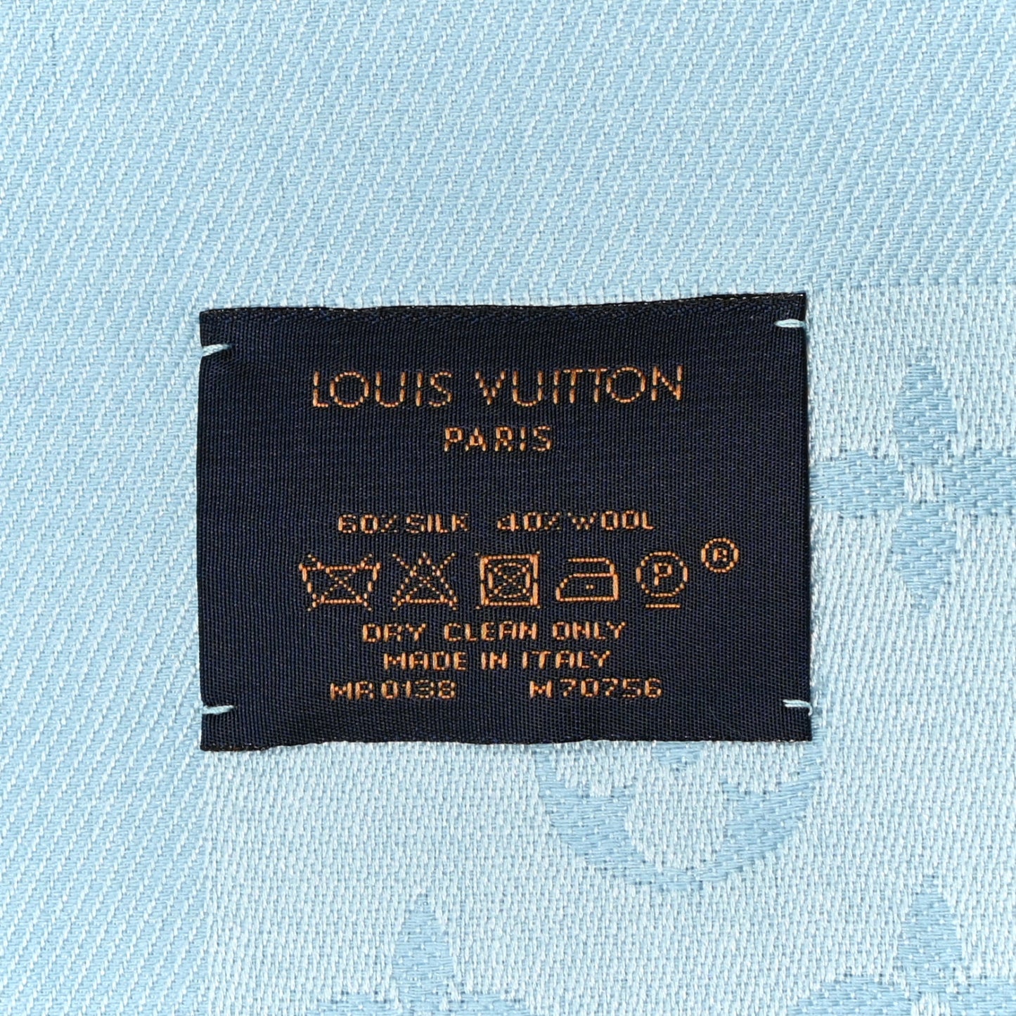 Silk Wool Monogram Shine Shawl Light Blue