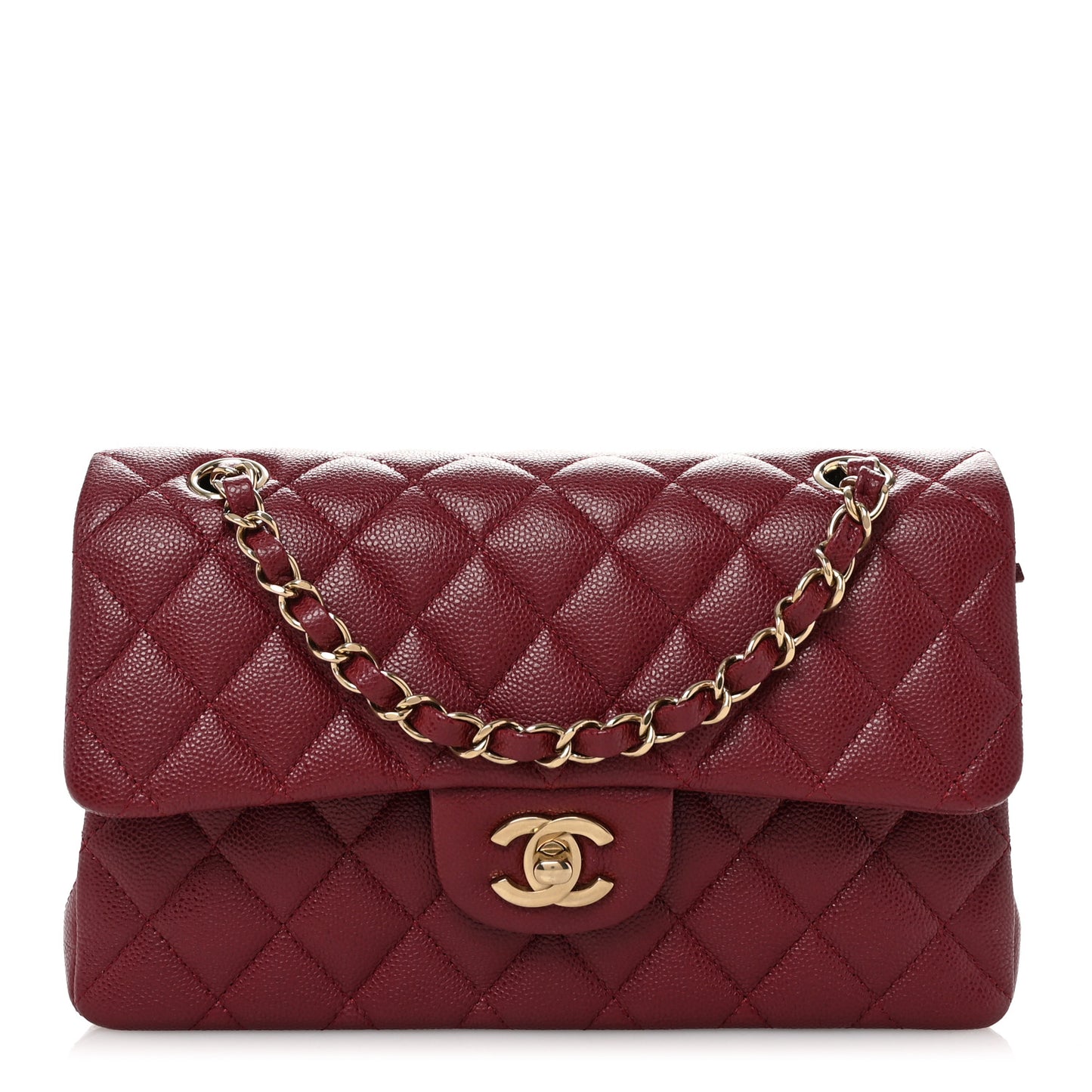 Caviar Quilted Small Double Flap Burgundy