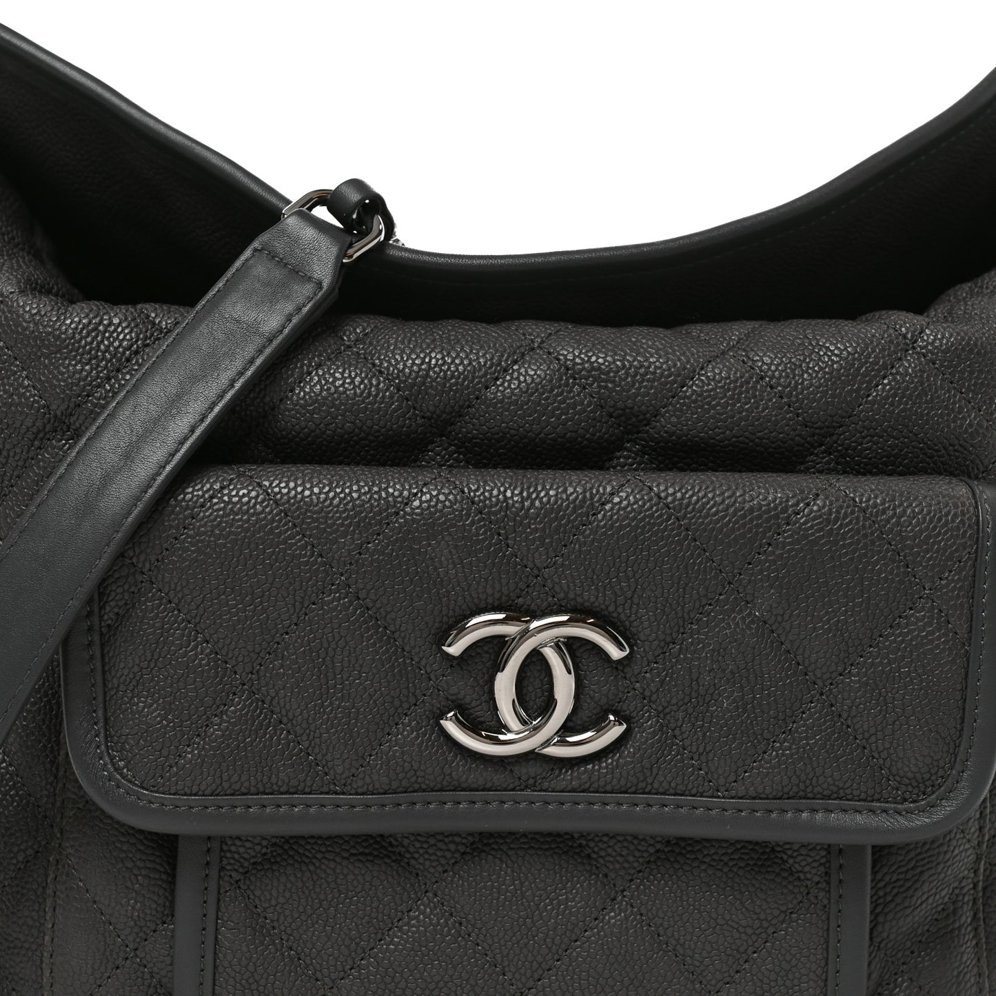 Caviar Quilted French Riviera Hobo Dark Grey