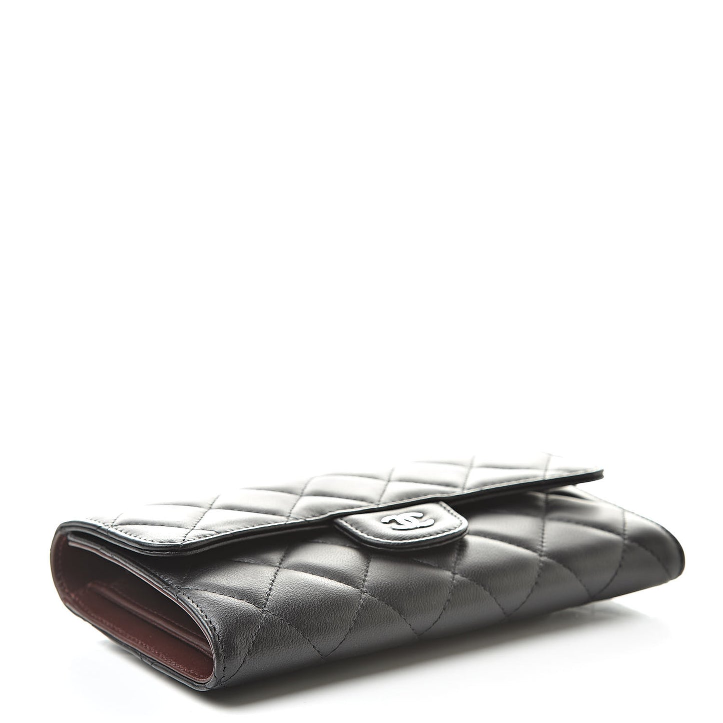 Lambskin Quilted Large Flap Wallet Black