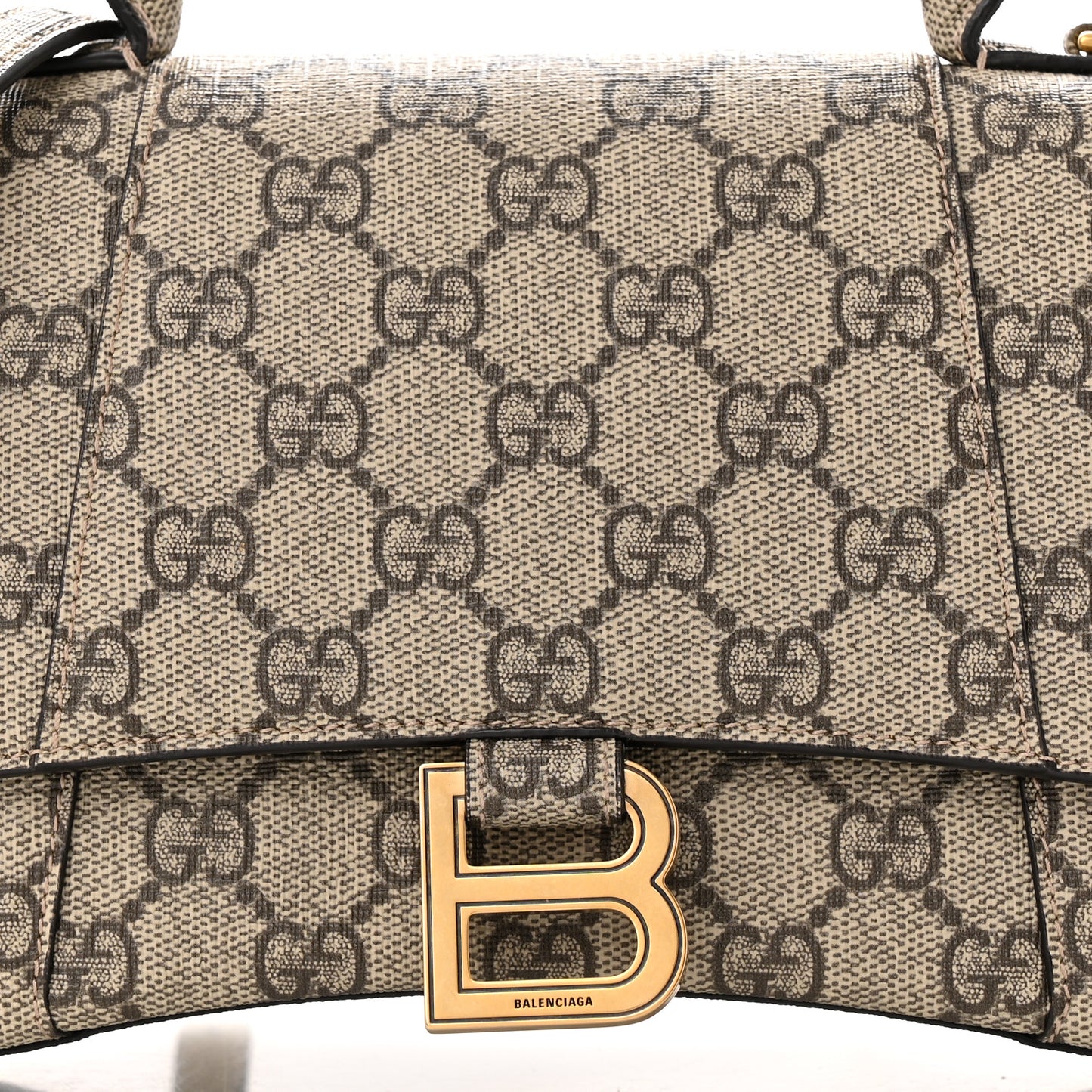 X GUCCI GG Supreme Monogram Small Hourglass Top Handle Bag Beige Ebony