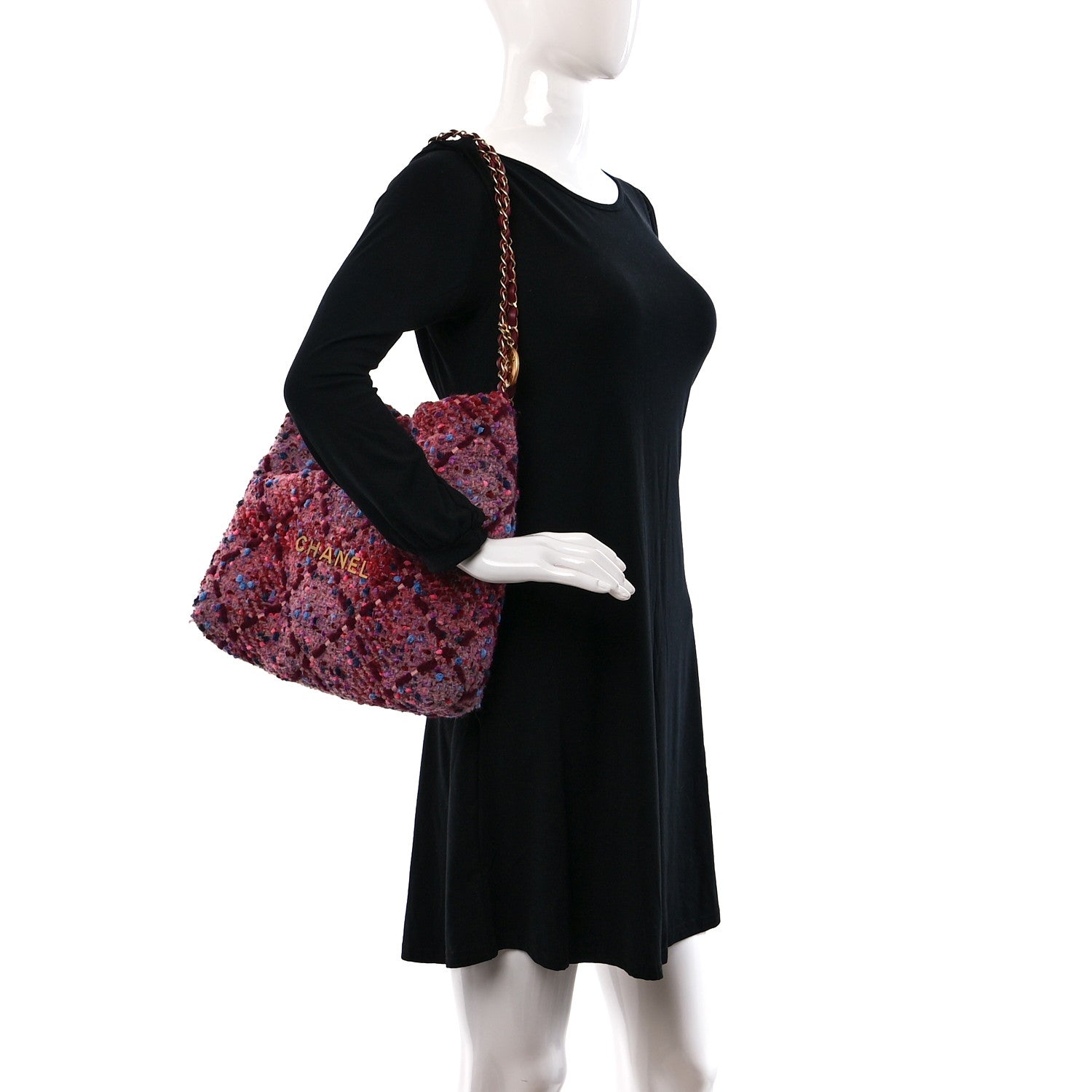 Chanel Tweed Quilted Chanel 22 Pink Burgundy 2 of 13