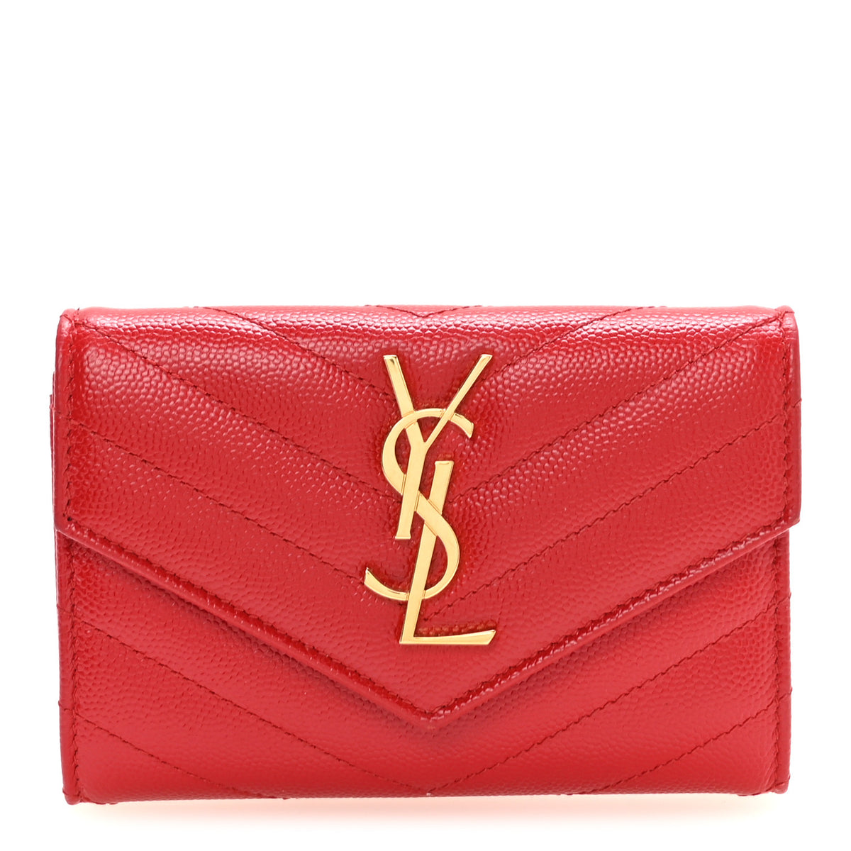 Saint Laurent Grain De Poudre Matelasse Chevron Small Monogram Envelope Wallet New Red 1 of 7