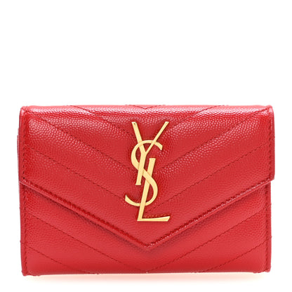 Saint Laurent Grain De Poudre Matelasse Chevron Small Monogram Envelope Wallet New Red 1 of 7