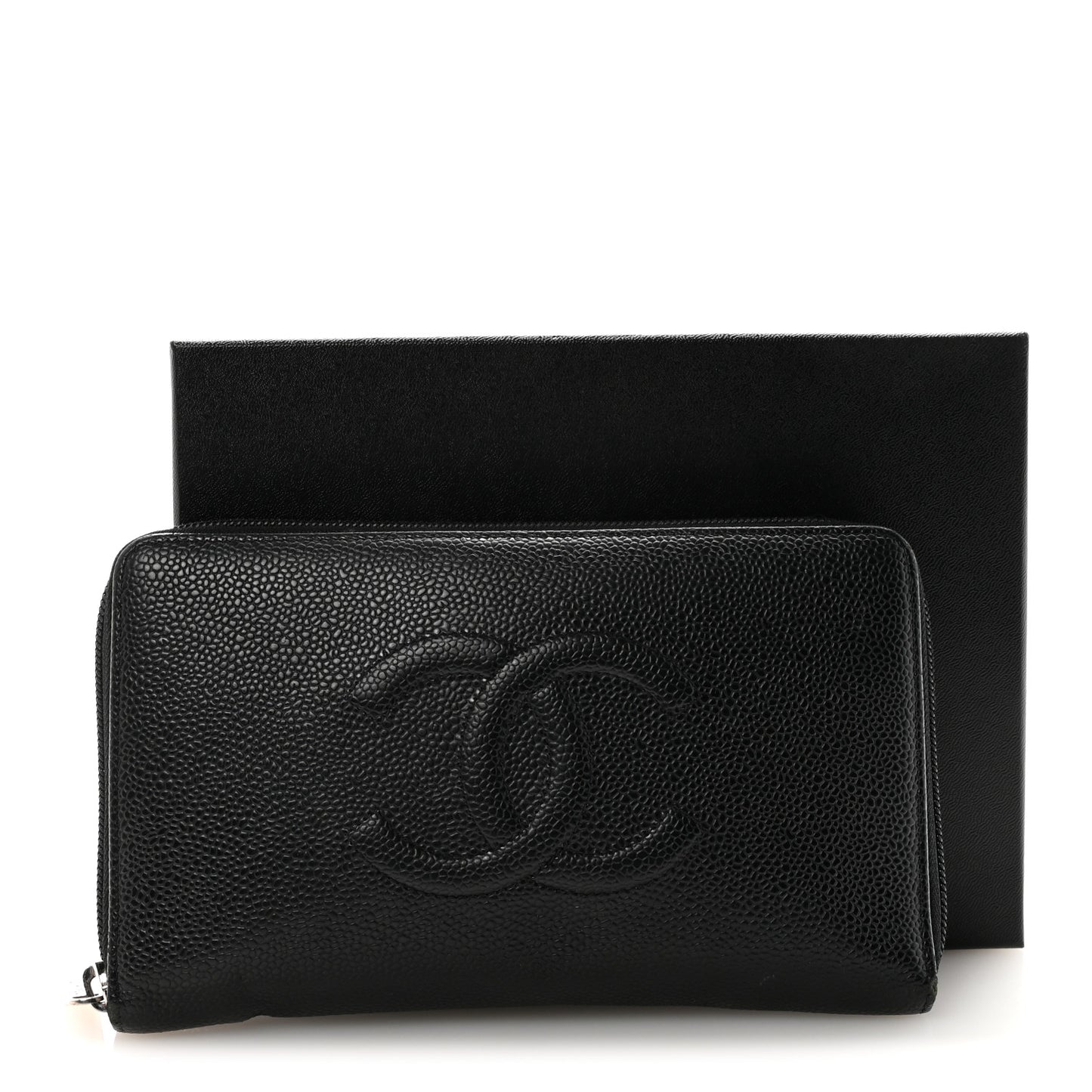 Caviar Large CC Timeless Zip Around Organizer Wallet Black