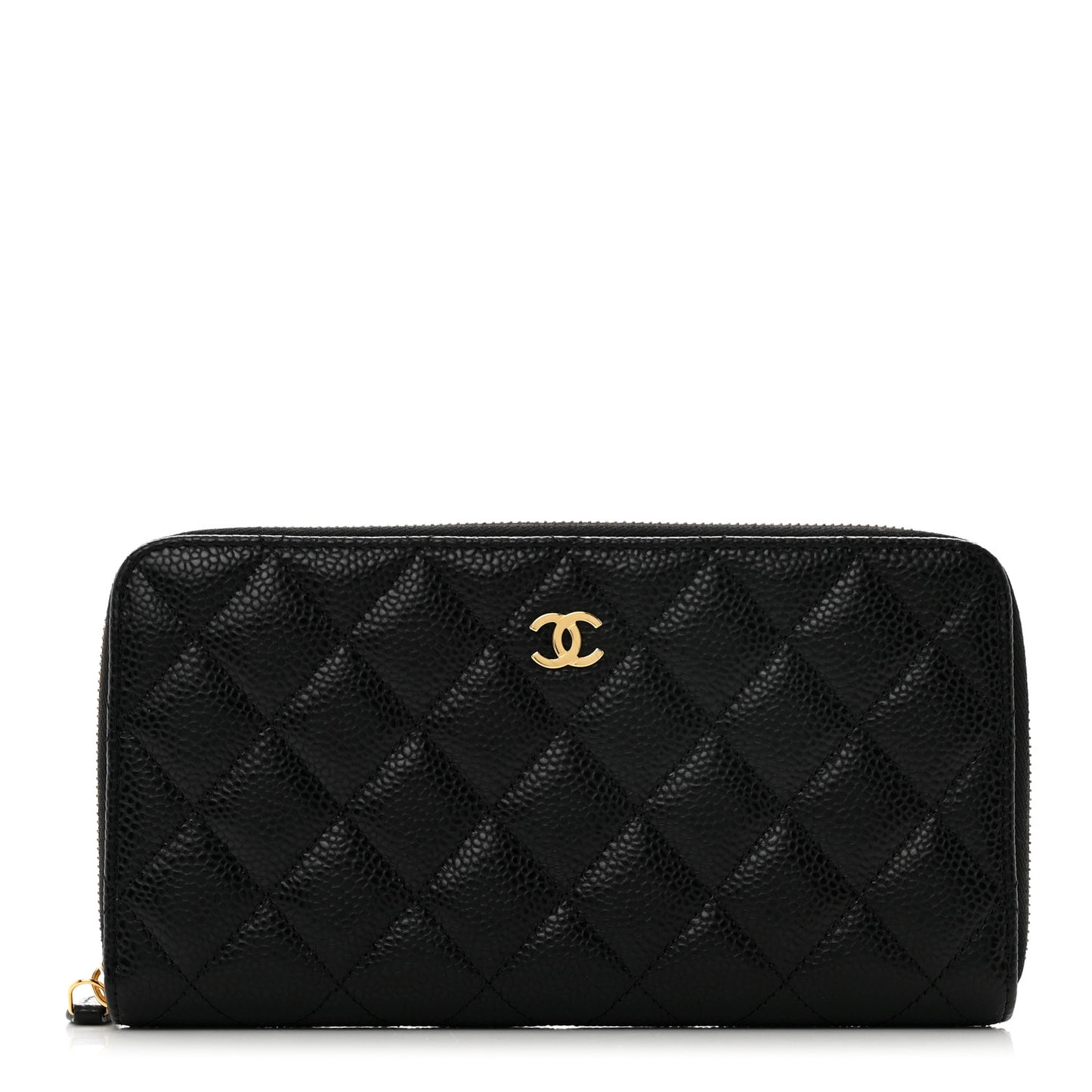 Caviar Quilted Large Gusset Zip Around Wallet Black