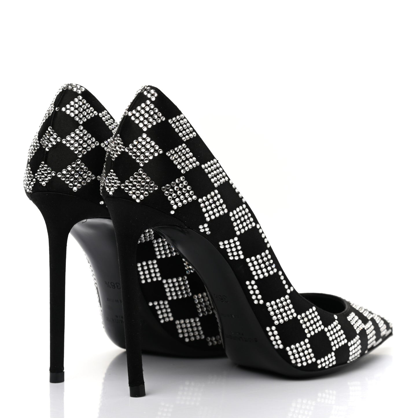 Satin Crystal Embellished Checkered Zoe 105 Pumps 36.5 Black